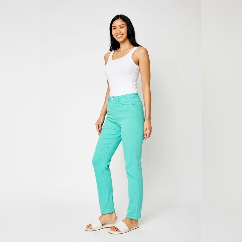 NWT Judy Blue Slim Fit, High Rise Aquamarine Women's Jeans Sz 9 - Picture 4 of 12